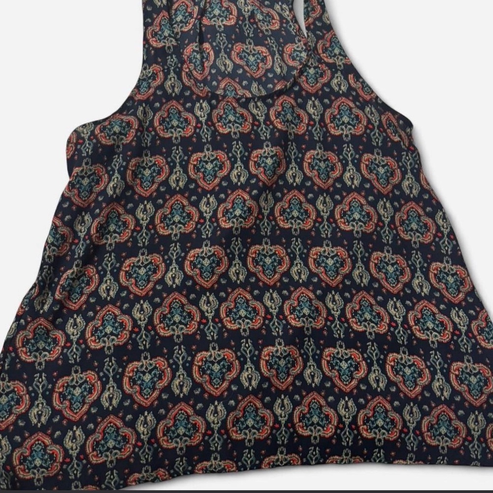 Hollister Navy and Orange Patterned Tank Top